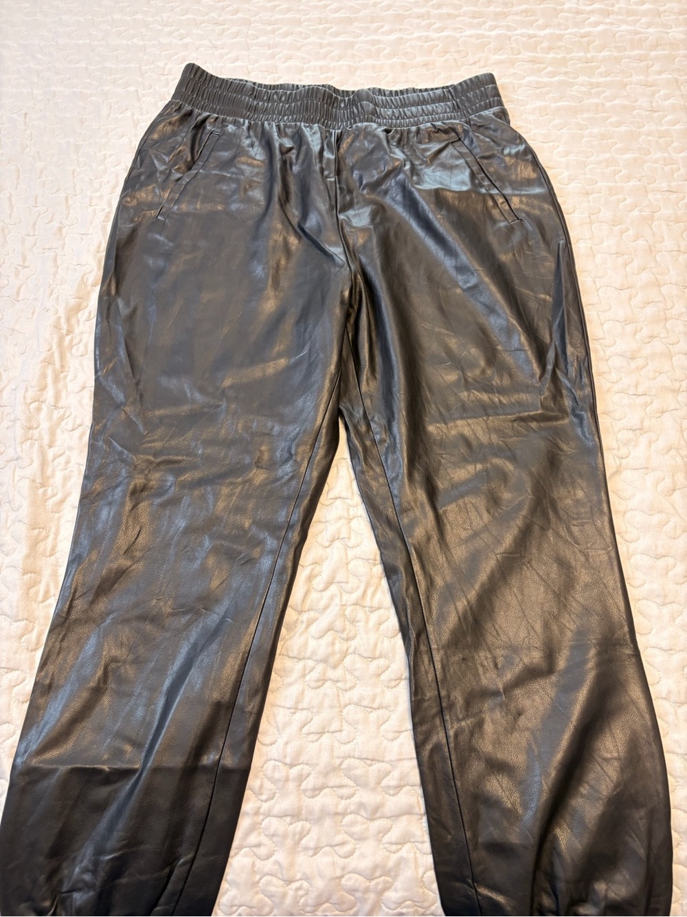 DKNY Black Faux Leather Elastic Waist Pants